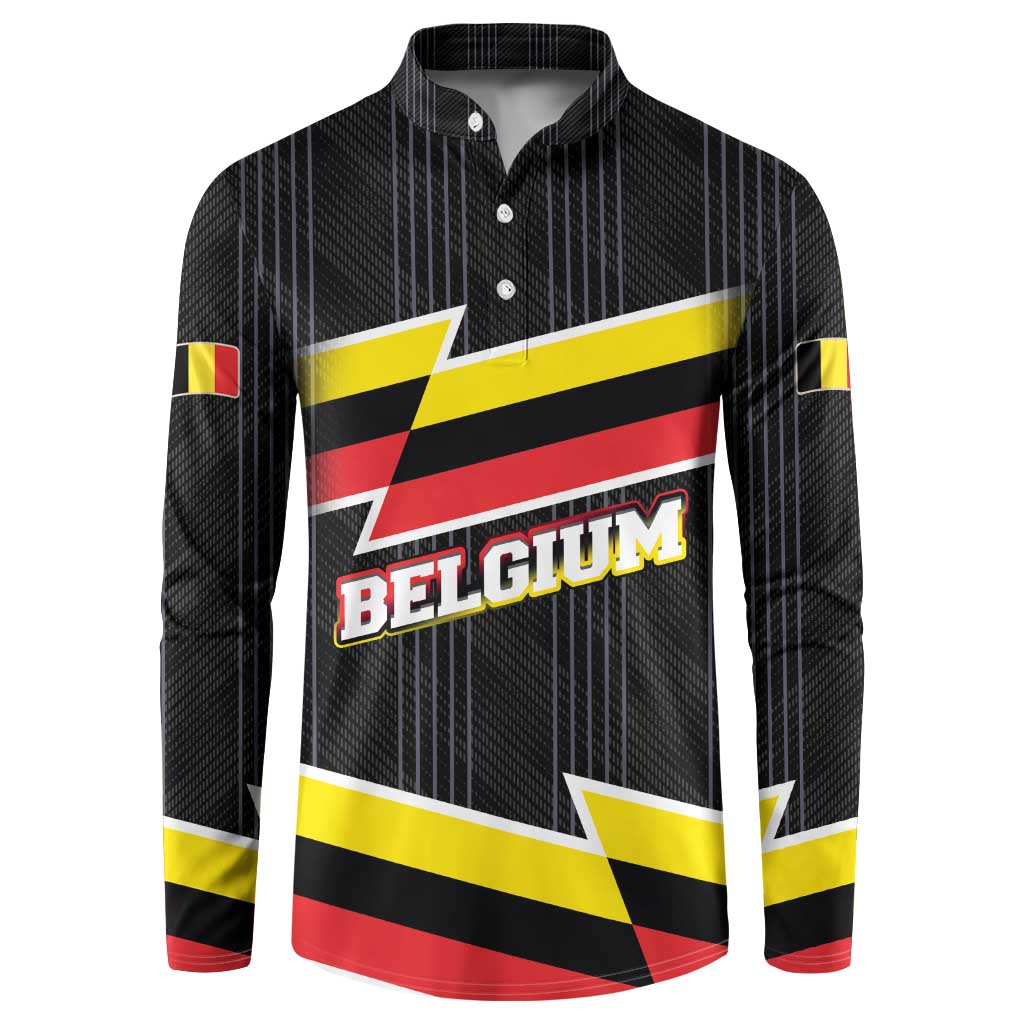 Belgium Button Sweatshirt with Black Red Yellow Lightning Flag Stripe Spirit