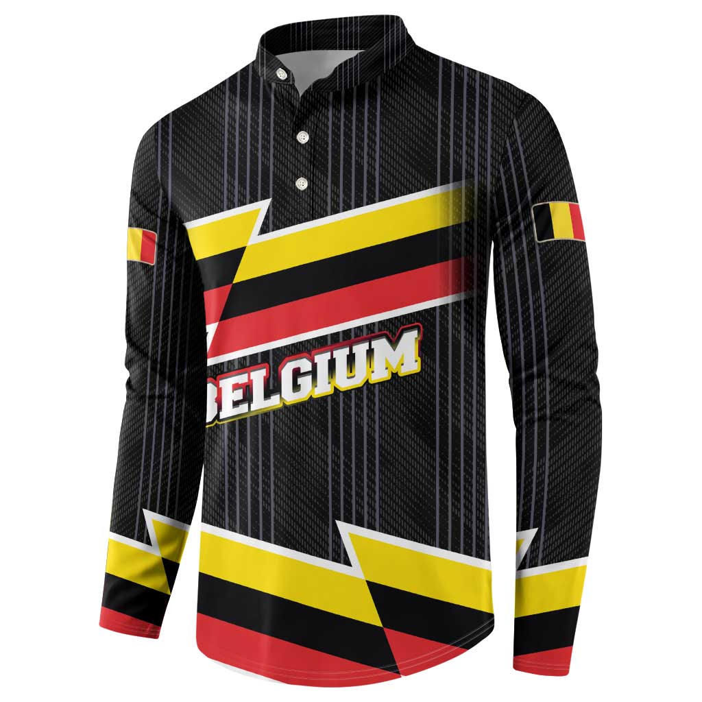 Belgium Button Sweatshirt with Black Red Yellow Lightning Flag Stripe Spirit