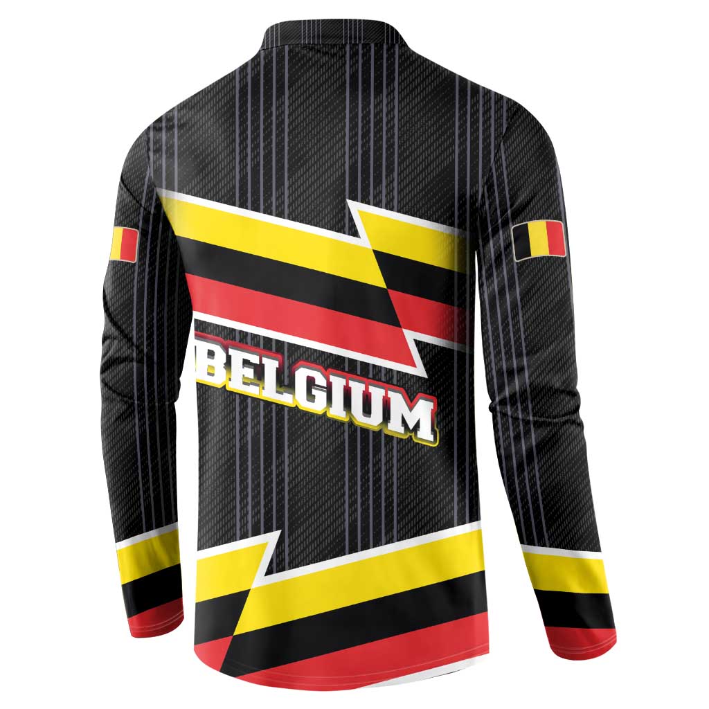 Belgium Button Sweatshirt with Black Red Yellow Lightning Flag Stripe Spirit