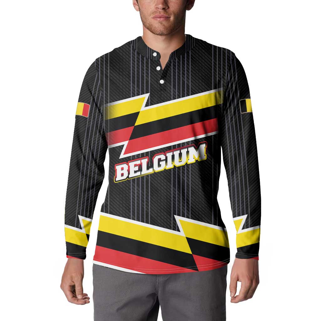 Belgium Button Sweatshirt with Black Red Yellow Lightning Flag Stripe Spirit