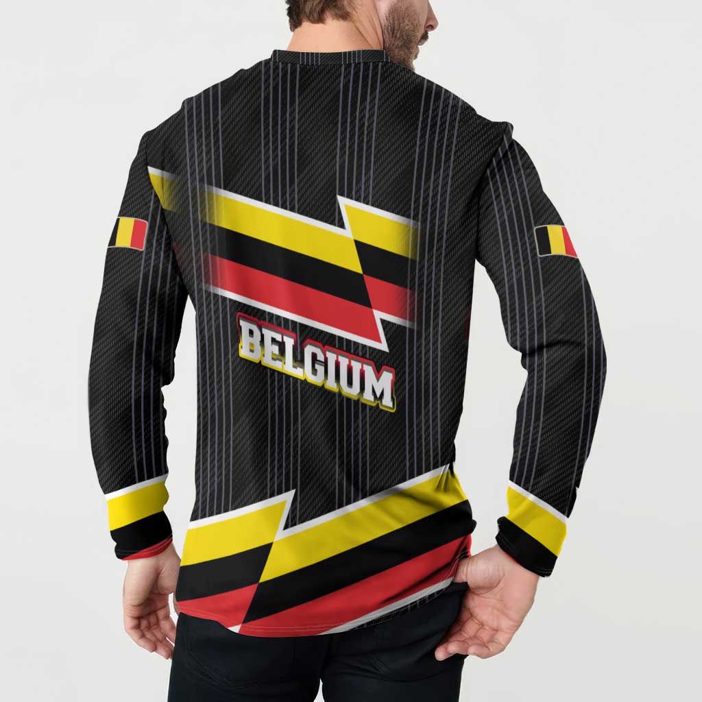 Belgium Button Sweatshirt with Black Red Yellow Lightning Flag Stripe Spirit