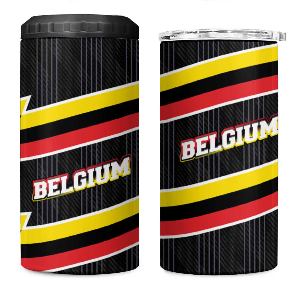 Belgium 4 in 1 Can Cooler Tumbler with Black Red Yellow Lightning Flag Stripe Spirit