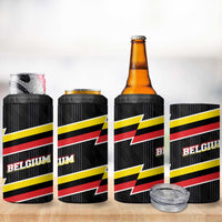 Belgium 4 in 1 Can Cooler Tumbler with Black Red Yellow Lightning Flag Stripe Spirit