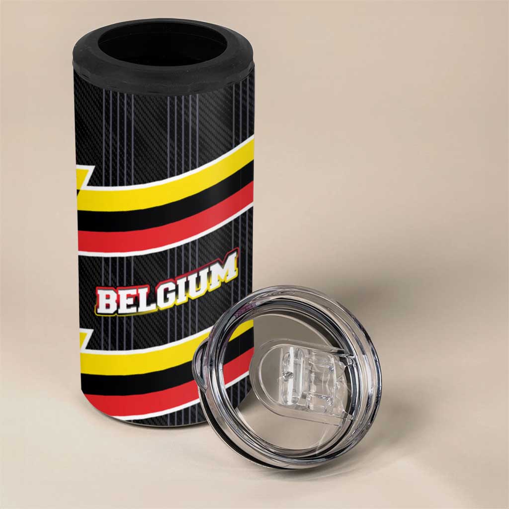 Belgium 4 in 1 Can Cooler Tumbler with Black Red Yellow Lightning Flag Stripe Spirit