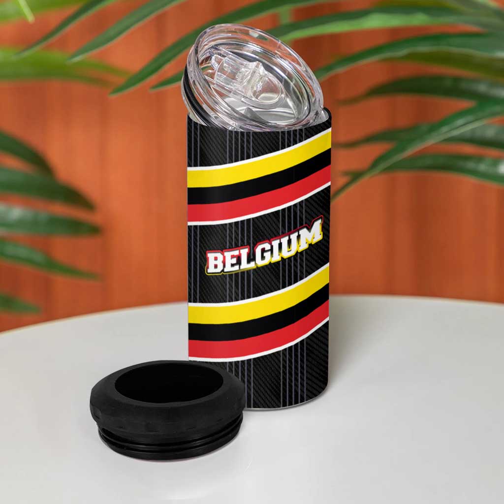 Belgium 4 in 1 Can Cooler Tumbler with Black Red Yellow Lightning Flag Stripe Spirit