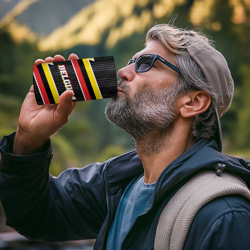 Belgium 4 in 1 Can Cooler Tumbler with Black Red Yellow Lightning Flag Stripe Spirit