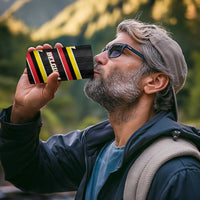 Belgium 4 in 1 Can Cooler Tumbler with Black Red Yellow Lightning Flag Stripe Spirit