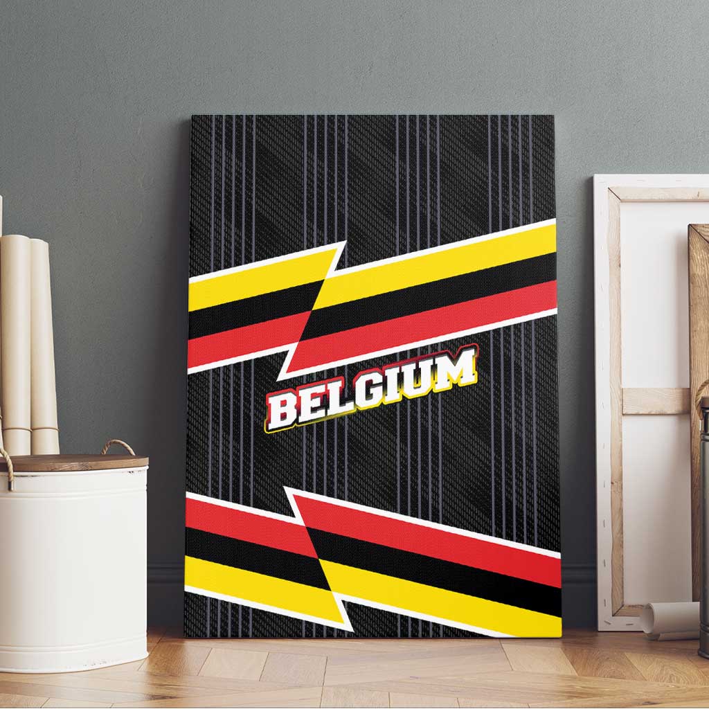 Belgium Canvas Wall Art with Black Red Yellow Lightning Flag Stripe Spirit