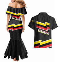 Belgium Couples Matching Mermaid Dress and Hawaiian Shirt with Black Red Yellow Lightning Flag Stripe Spirit