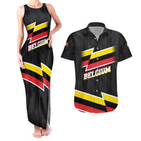 Belgium Couples Matching Tank Maxi Dress and Hawaiian Shirt with Black Red Yellow Lightning Flag Stripe Spirit