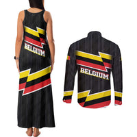 Belgium Couples Matching Tank Maxi Dress and Long Sleeve Button Shirt with Black Red Yellow Lightning Flag Stripe Spirit