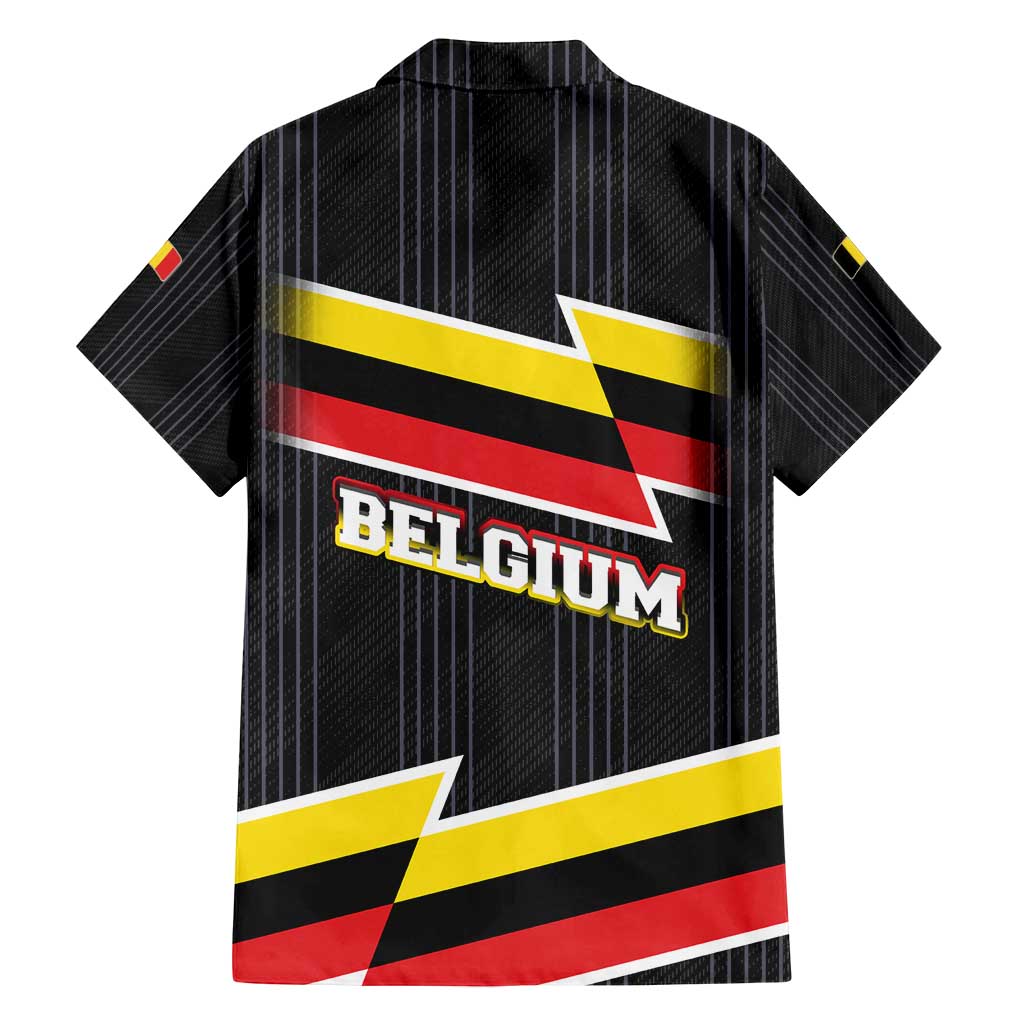 Belgium Family Matching Long Sleeve Bodycon Dress and Hawaiian Shirt with Black Red Yellow Lightning Flag Stripe Spirit