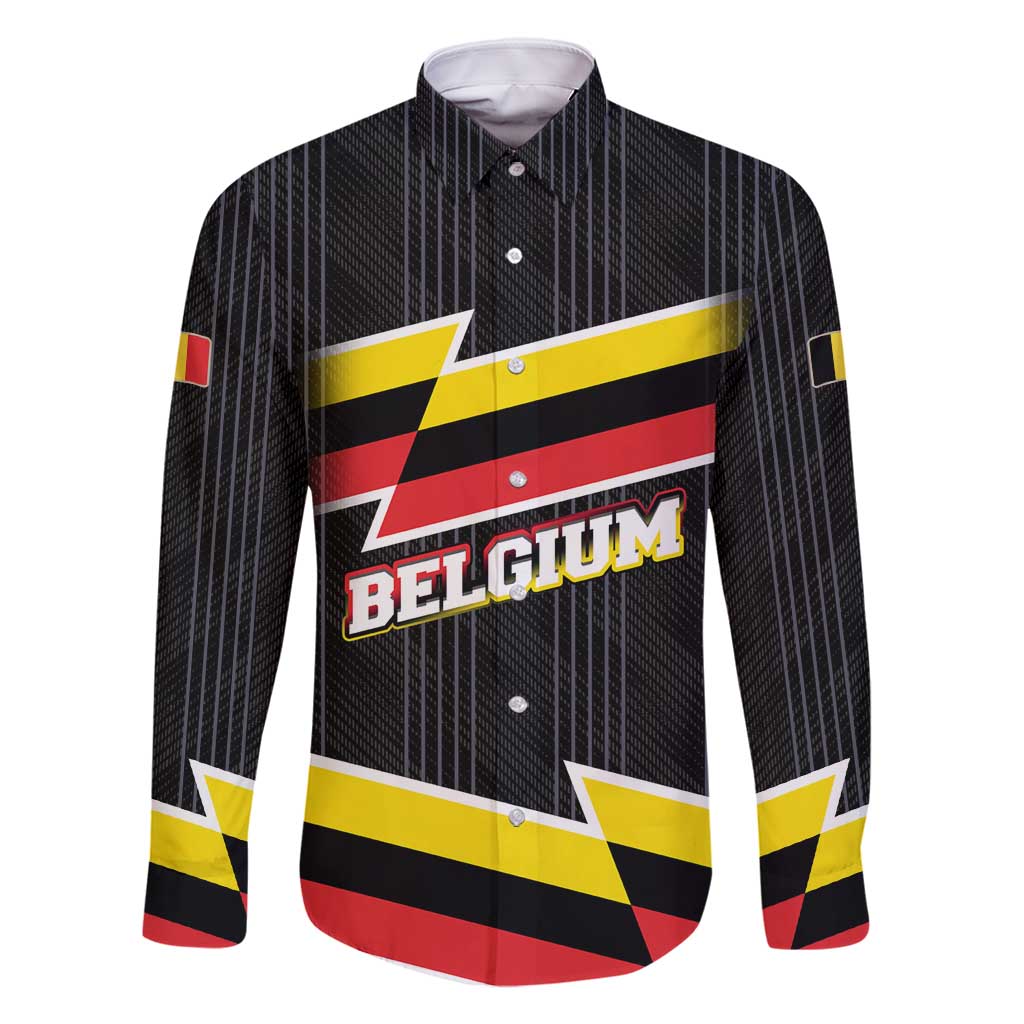 Belgium Family Matching Long Sleeve Bodycon Dress and Hawaiian Shirt with Black Red Yellow Lightning Flag Stripe Spirit