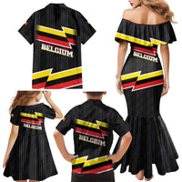 Belgium Family Matching Mermaid Dress and Hawaiian Shirt with Black Red Yellow Lightning Flag Stripe Spirit