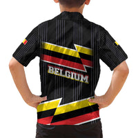 Belgium Family Matching Off Shoulder Maxi Dress and Hawaiian Shirt with Black Red Yellow Lightning Flag Stripe Spirit