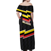 Belgium Family Matching Off Shoulder Maxi Dress and Hawaiian Shirt with Black Red Yellow Lightning Flag Stripe Spirit