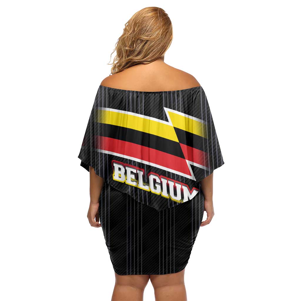 Belgium Family Matching Off Shoulder Short Dress and Hawaiian Shirt with Black Red Yellow Lightning Flag Stripe Spirit