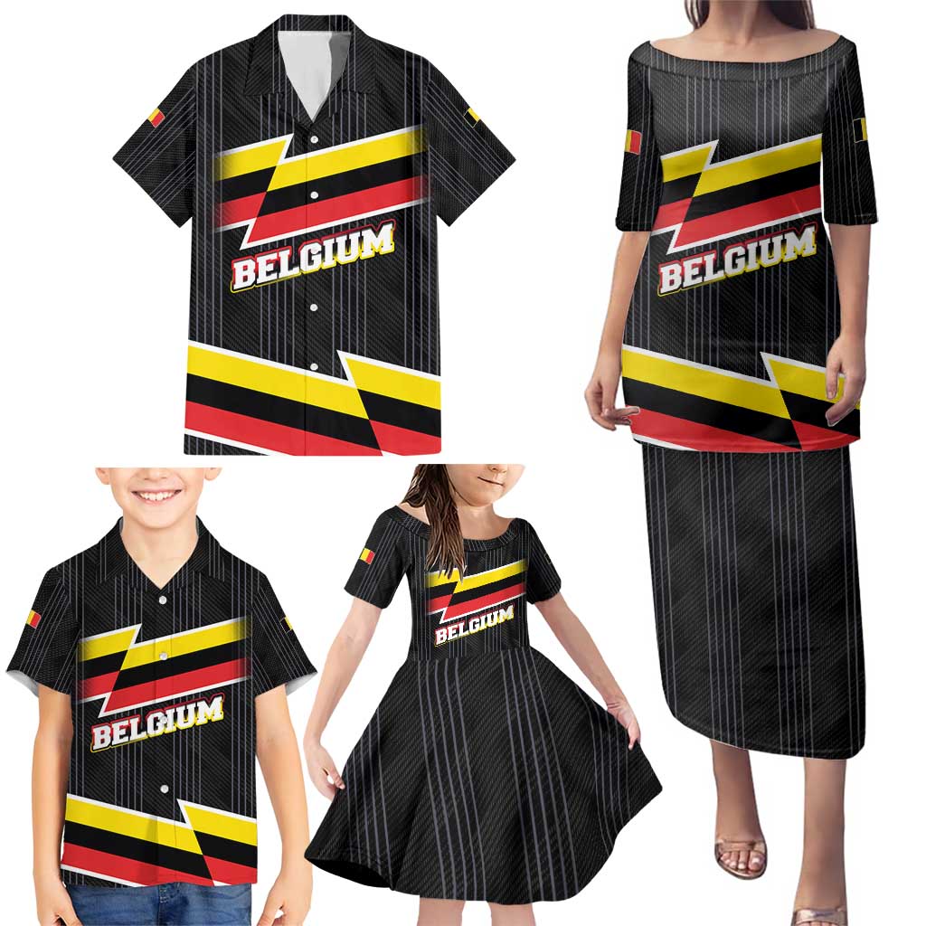 Belgium Family Matching Puletasi and Hawaiian Shirt with Black Red Yellow Lightning Flag Stripe Spirit
