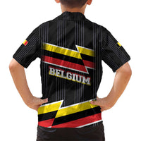 Belgium Family Matching Short Sleeve Bodycon Dress and Hawaiian Shirt with Black Red Yellow Lightning Flag Stripe Spirit