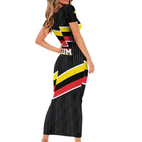 Belgium Family Matching Short Sleeve Bodycon Dress and Hawaiian Shirt with Black Red Yellow Lightning Flag Stripe Spirit