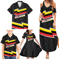 Belgium Family Matching Summer Maxi Dress and Hawaiian Shirt with Black Red Yellow Lightning Flag Stripe Spirit