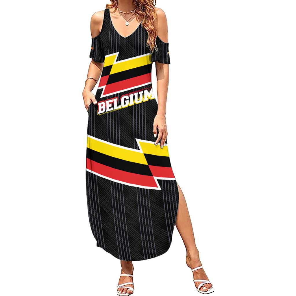 Belgium Family Matching Summer Maxi Dress and Hawaiian Shirt with Black Red Yellow Lightning Flag Stripe Spirit