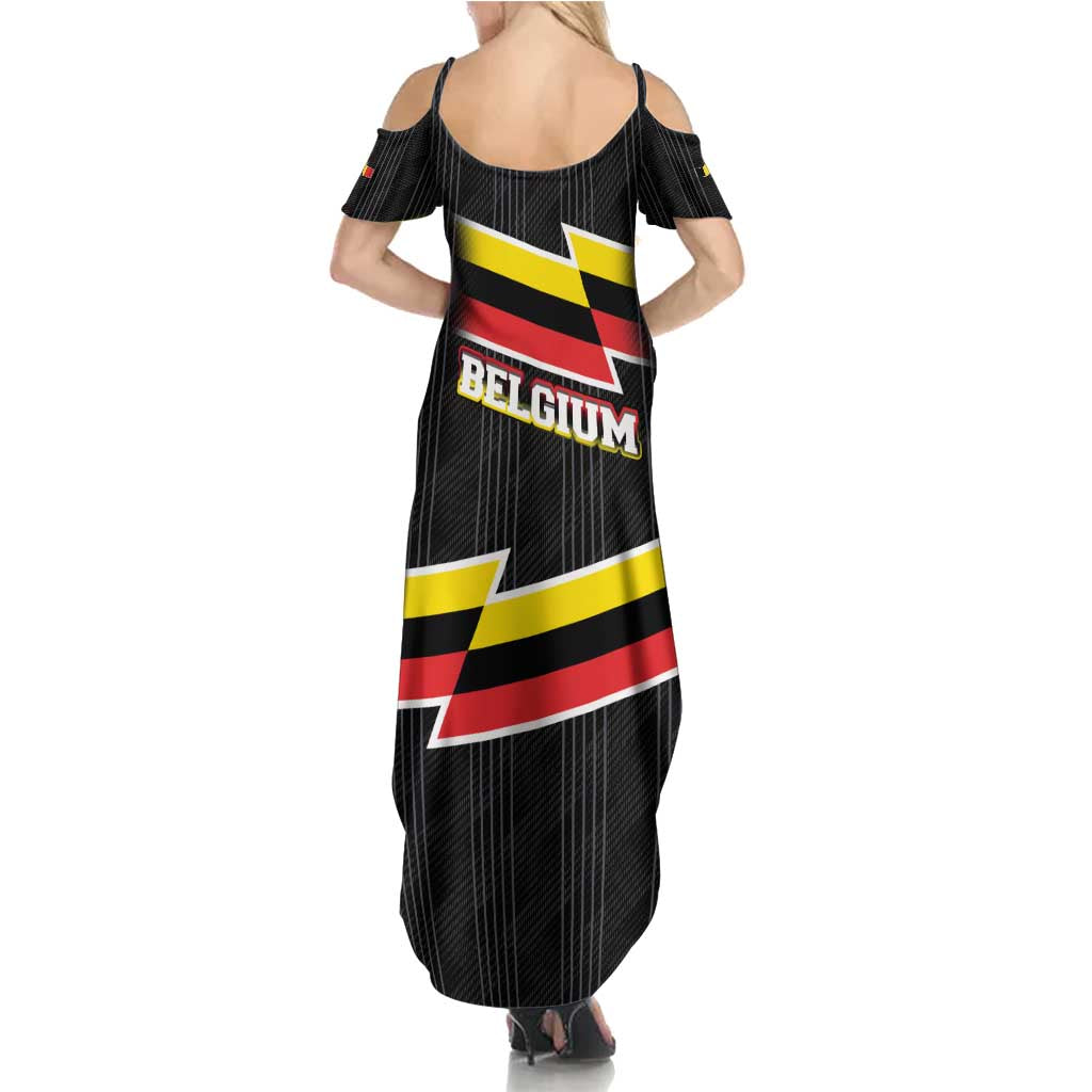Belgium Family Matching Summer Maxi Dress and Hawaiian Shirt with Black Red Yellow Lightning Flag Stripe Spirit