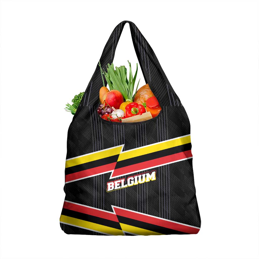 Belgium Grocery Bag with Black Red Yellow Lightning Flag Stripe Spirit