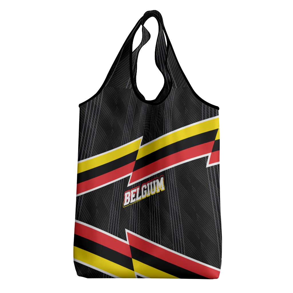 Belgium Grocery Bag with Black Red Yellow Lightning Flag Stripe Spirit