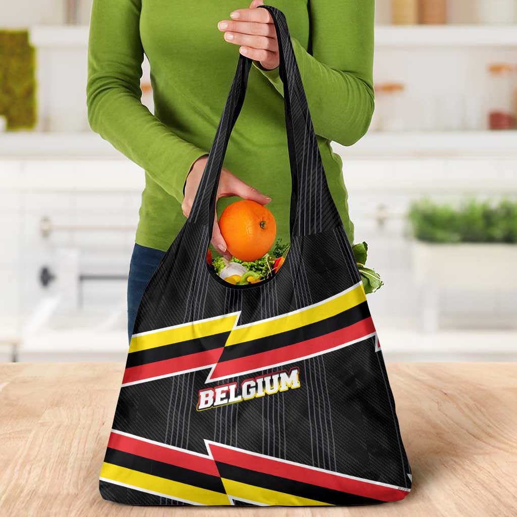 Belgium Grocery Bag with Black Red Yellow Lightning Flag Stripe Spirit