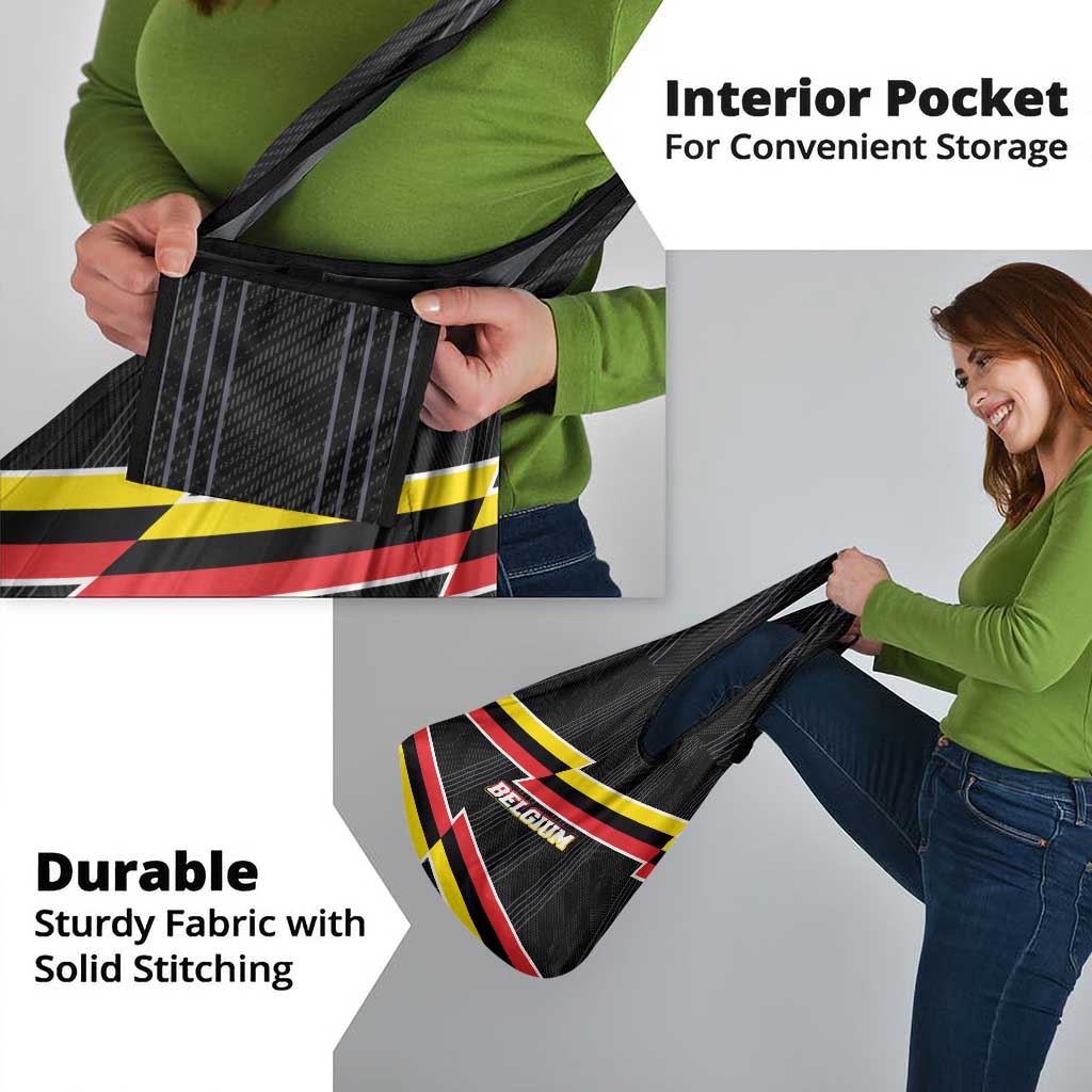 Belgium Grocery Bag with Black Red Yellow Lightning Flag Stripe Spirit