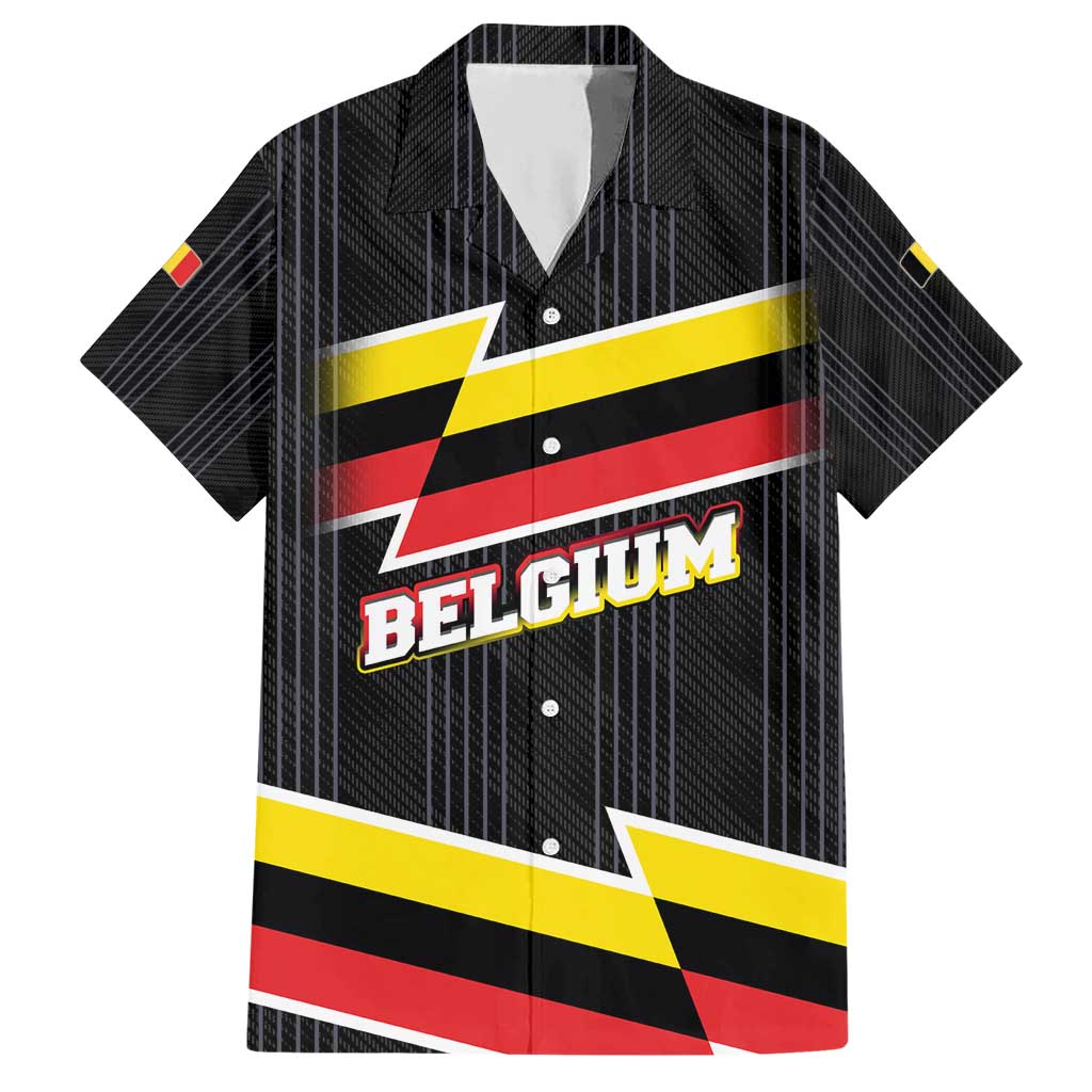 Belgium Hawaiian Shirt with Black Red Yellow Lightning Flag Stripe Spirit