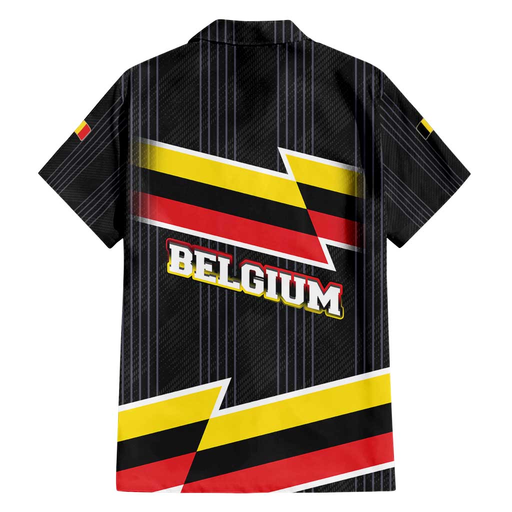Belgium Hawaiian Shirt with Black Red Yellow Lightning Flag Stripe Spirit