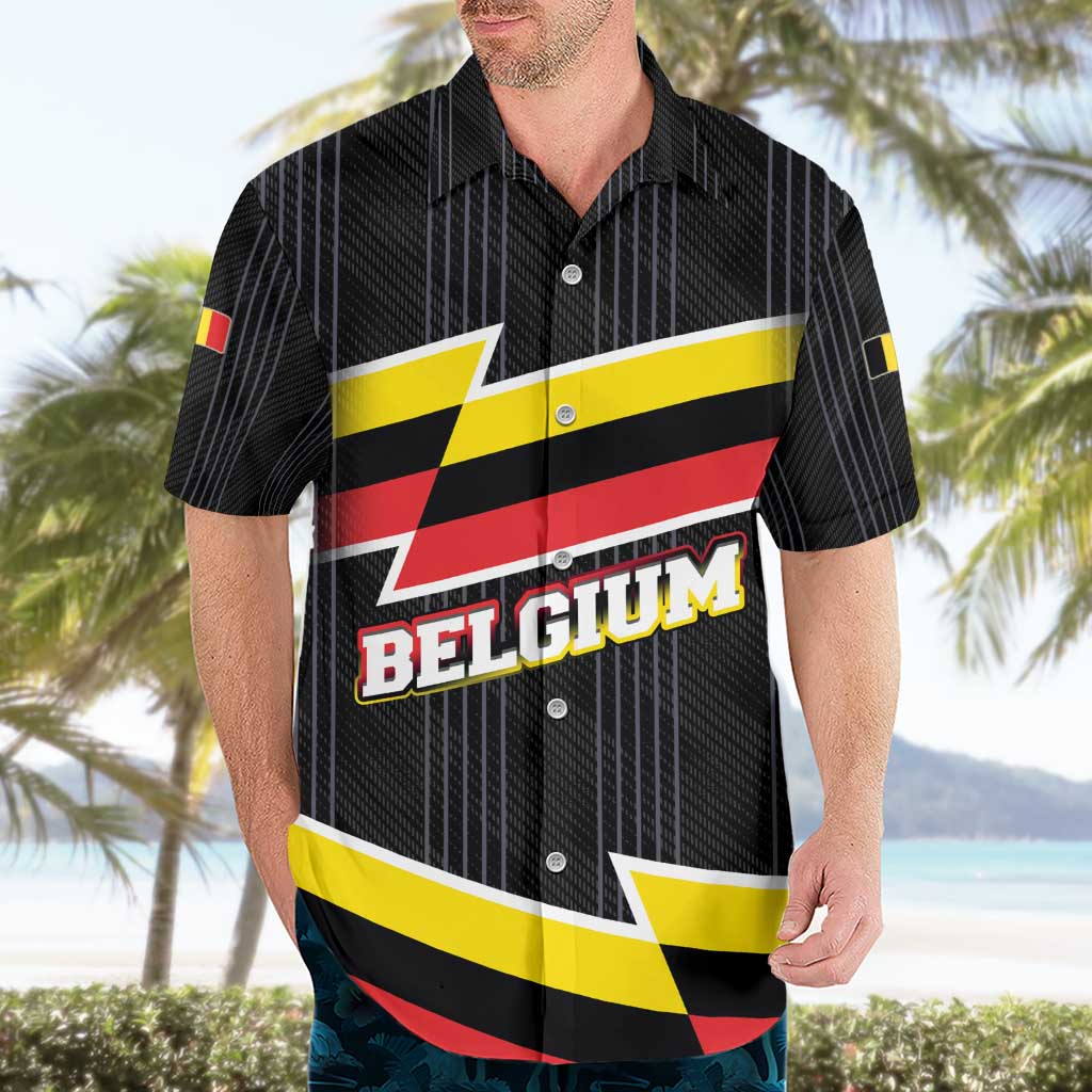 Belgium Hawaiian Shirt with Black Red Yellow Lightning Flag Stripe Spirit