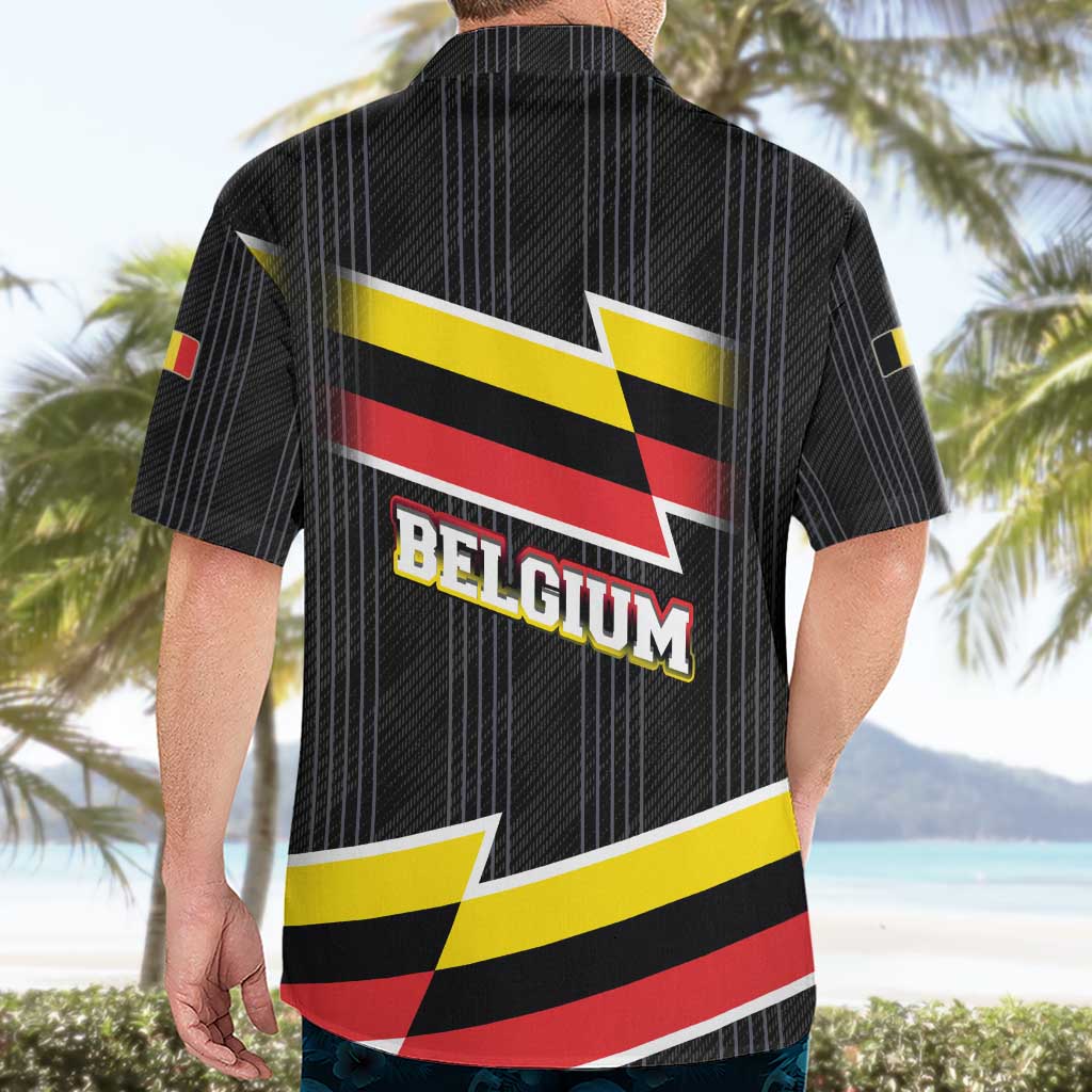 Belgium Hawaiian Shirt with Black Red Yellow Lightning Flag Stripe Spirit