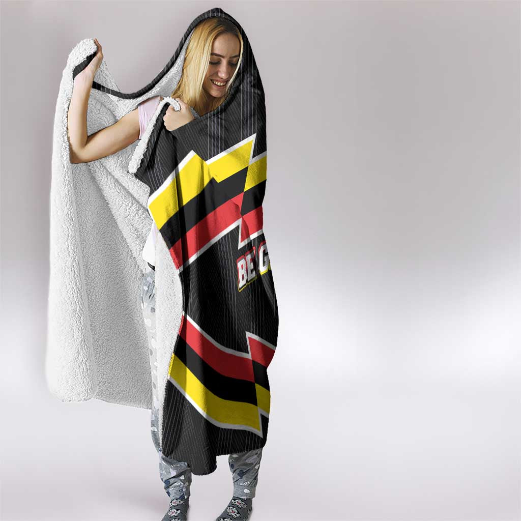 Belgium Hooded Blanket with Black Red Yellow Lightning Flag Stripe Spirit