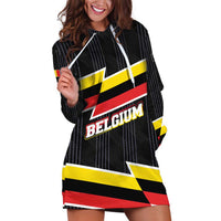 Belgium Hoodie Dress with Black Red Yellow Lightning Flag Stripe Spirit
