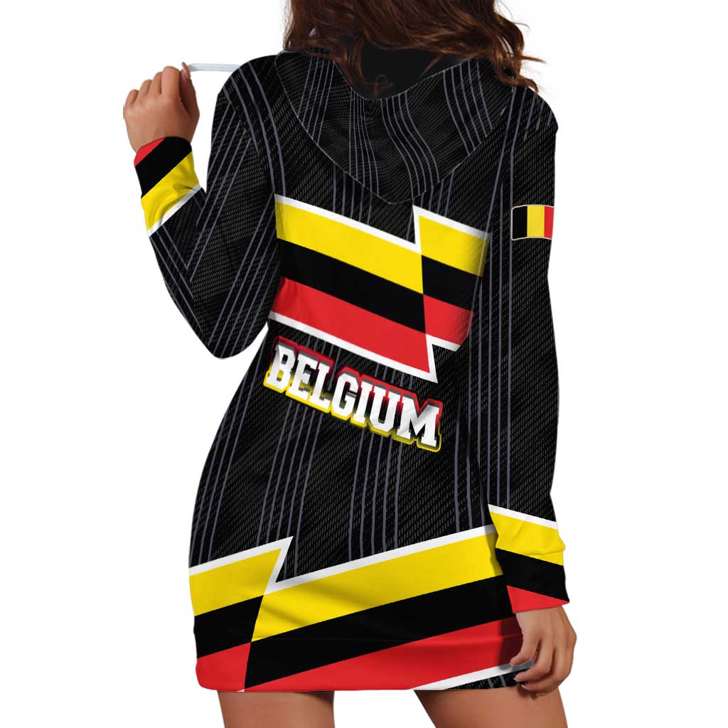 Belgium Hoodie Dress with Black Red Yellow Lightning Flag Stripe Spirit