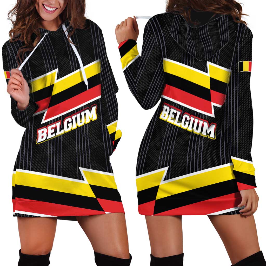 Belgium Hoodie Dress with Black Red Yellow Lightning Flag Stripe Spirit