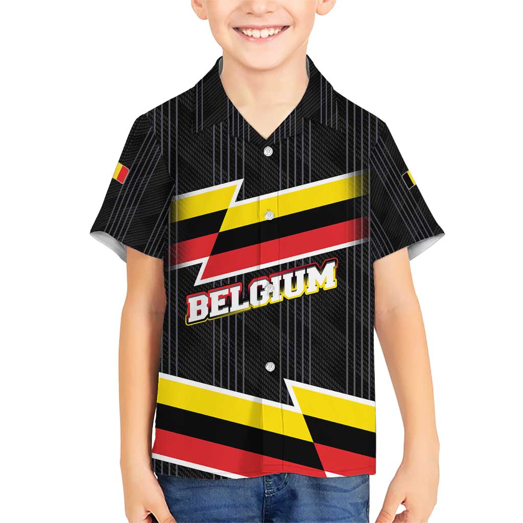 Belgium Kid Hawaiian Shirt with Black Red Yellow Lightning Flag Stripe Spirit