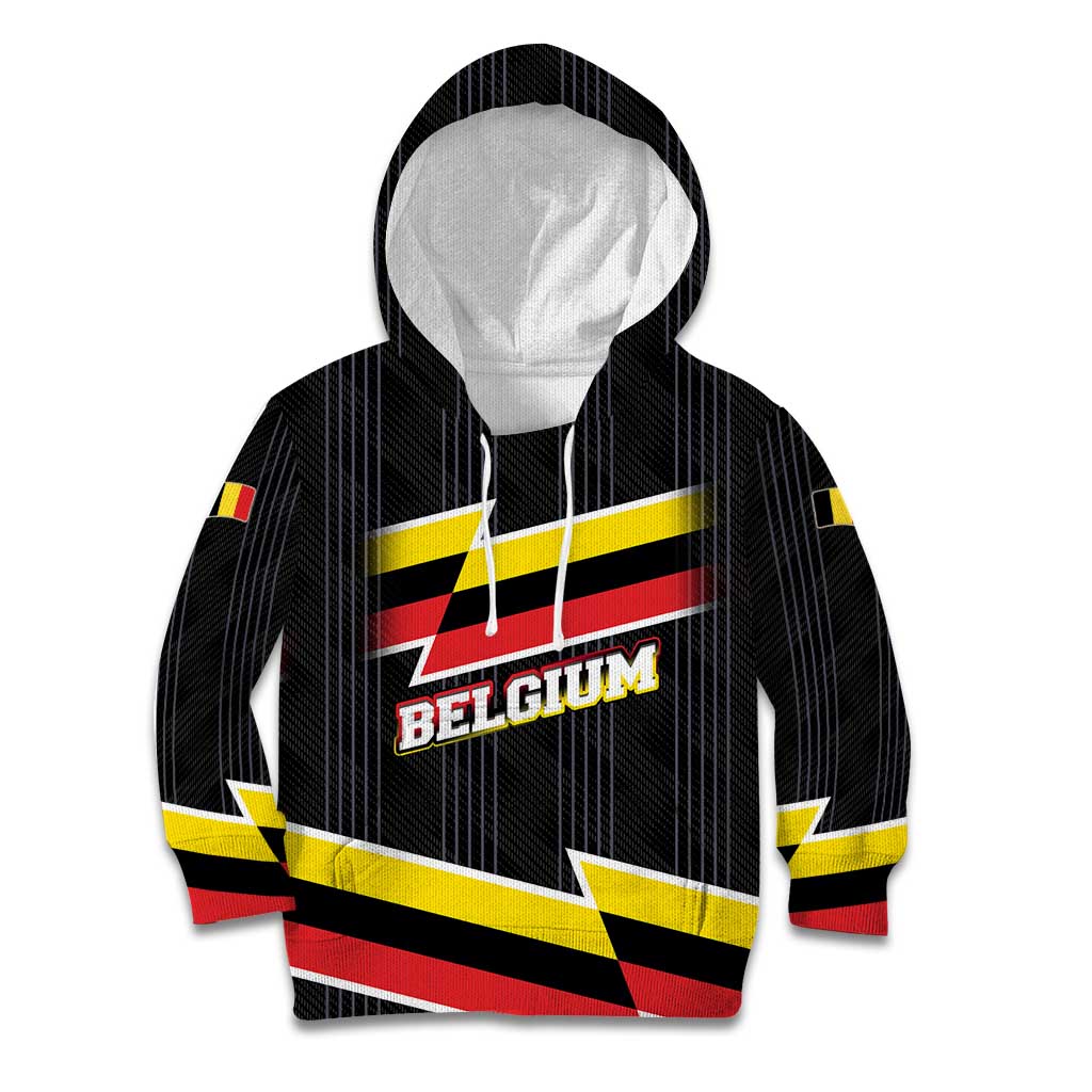 Belgium Kid Hoodie with Black Red Yellow Lightning Flag Stripe Spirit