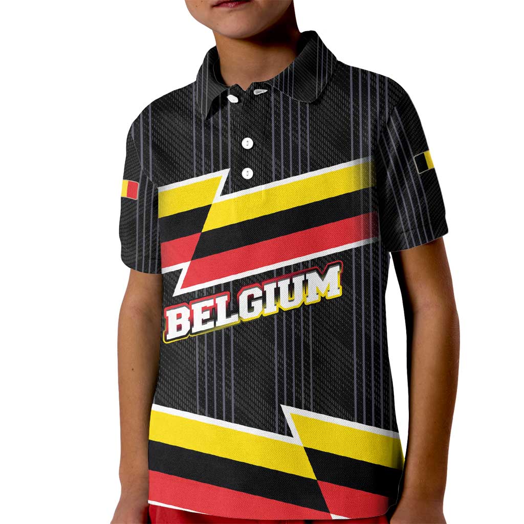 Belgium Kid Polo Shirt with Black Red Yellow Lightning Flag Stripe Spirit
