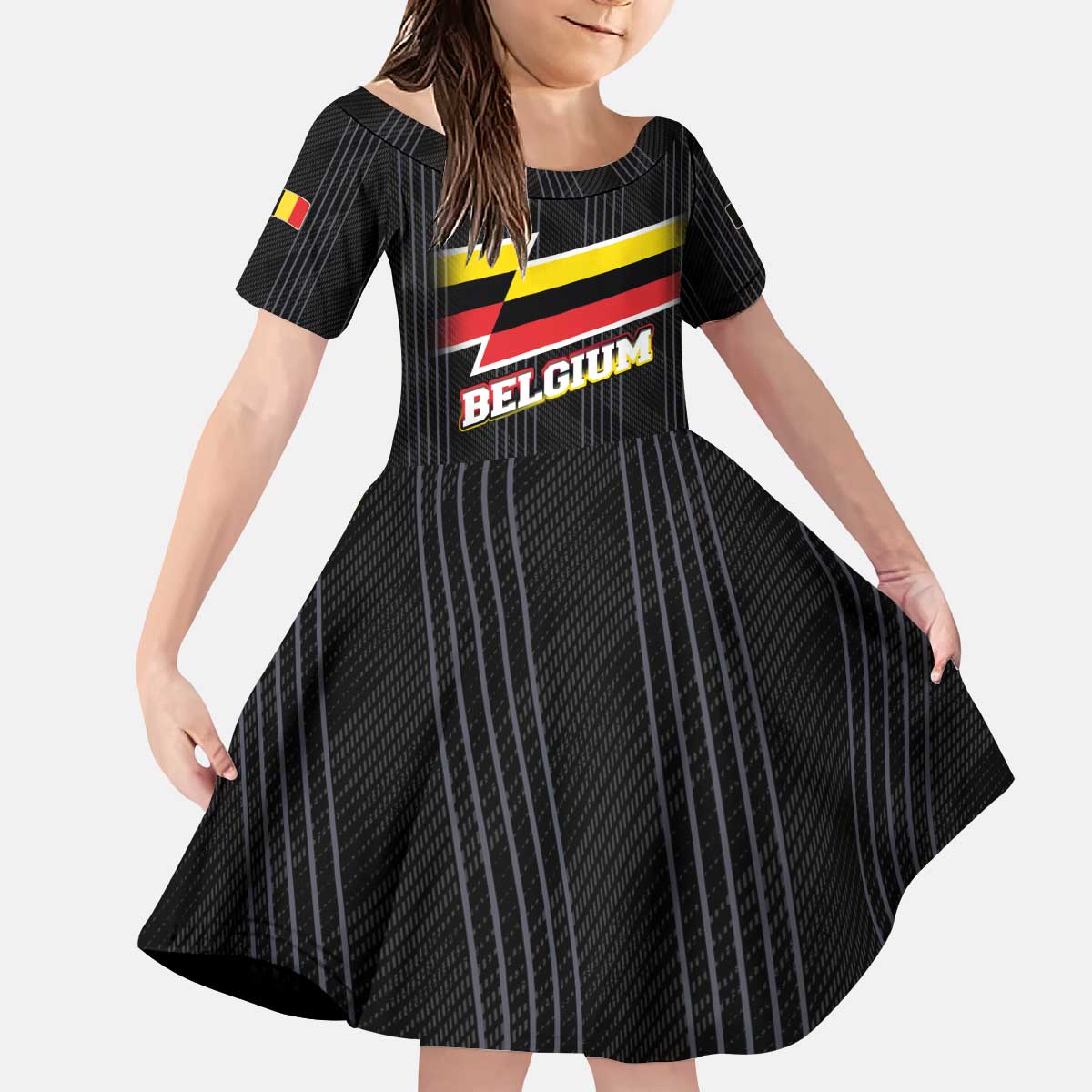 Belgium Kid Short Sleeve Dress with Black Red Yellow Lightning Flag Stripe Spirit