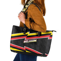 Belgium Leather Tote Bag with Black Red Yellow Lightning Flag Stripe Spirit