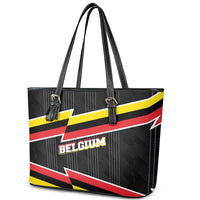 Belgium Leather Tote Bag with Black Red Yellow Lightning Flag Stripe Spirit