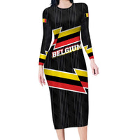 Belgium Long Sleeve Bodycon Dress with Black Red Yellow Lightning Flag Stripe Spirit