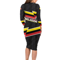 Belgium Long Sleeve Bodycon Dress with Black Red Yellow Lightning Flag Stripe Spirit