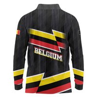 Belgium Long Sleeve Polo Shirt with Black Red Yellow Lightning Flag Stripe Spirit