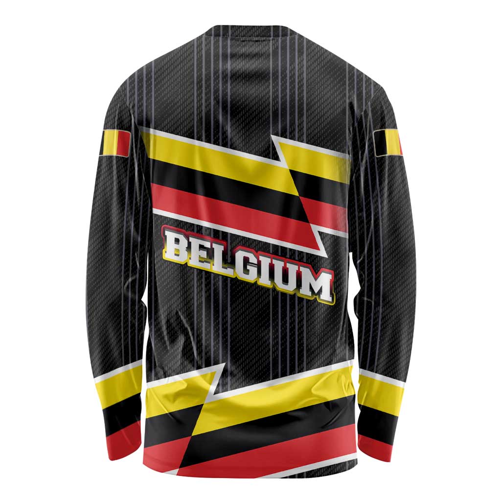 Belgium Long Sleeve Shirt with Black Red Yellow Lightning Flag Stripe Spirit