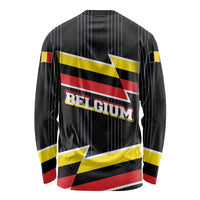 Belgium Long Sleeve Shirt with Black Red Yellow Lightning Flag Stripe Spirit